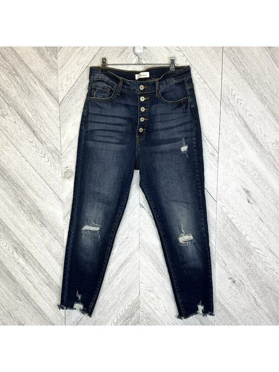 KanCan Denim - Kancan Skinny Jeans Womens Size 29 Exposed Button Fly Dark Wash Raw Hem 26"